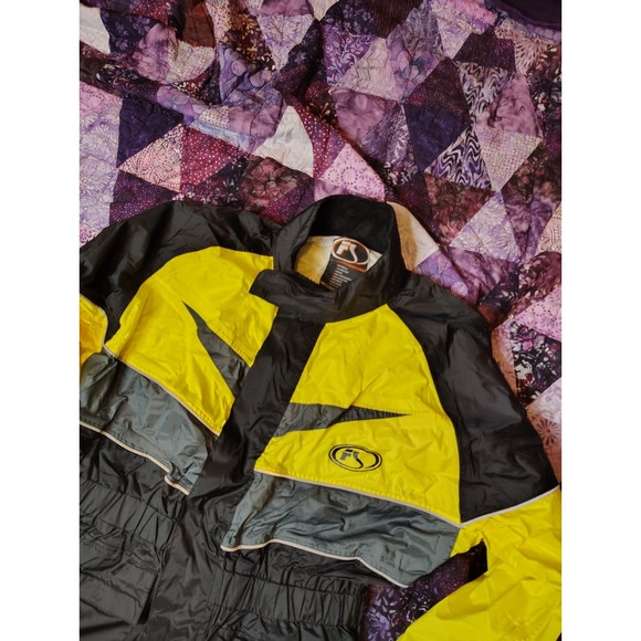 Vintage Y2K Fieldsheer Motorcycle Rain Jacket Men's Large Black Yellow Nylon‎ - Picture 2 of 8